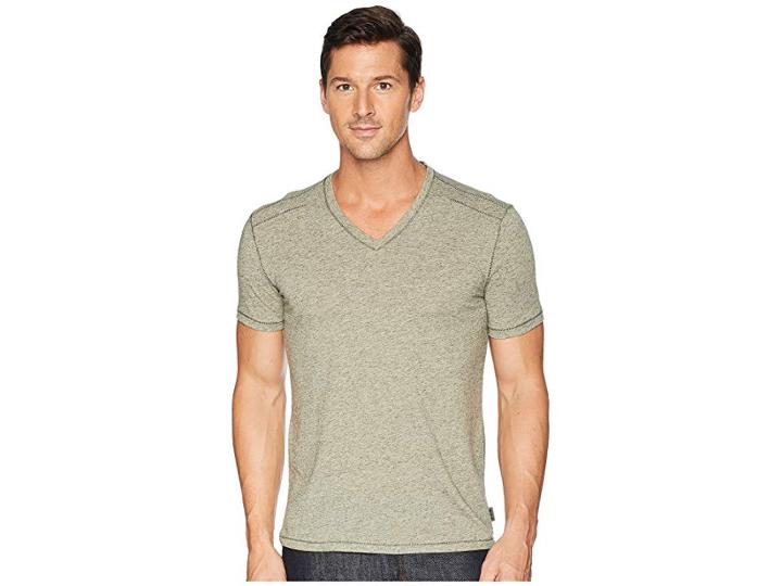 John Varvatos Star U.s.a. Short Sleeve Soft Heather V-neck With Pickstitch K3775u2b (caper) Men's Clothing