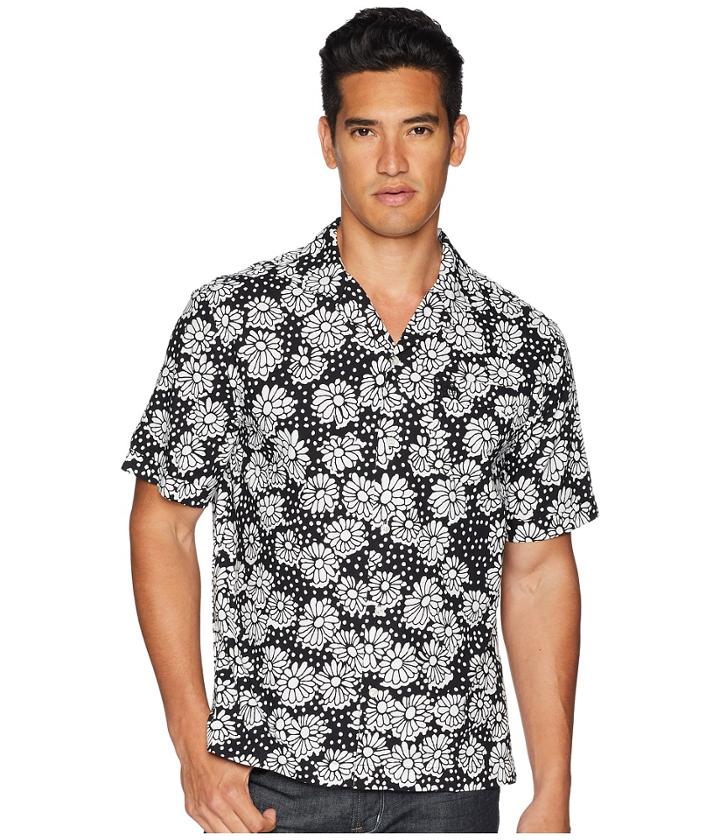 Original Penguin Short Sleeve Exploded Daisy Print (true Black) Men's Short Sleeve Button Up