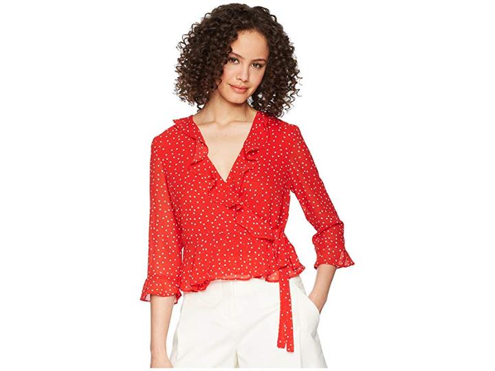 Bardot Spotty Wrap Top (berry Spot) Women's Clothing