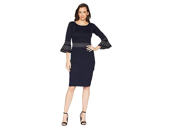 Gabby Skye Bell Sleeve Fitted Sweater Dress (navy/powder) Women's Dress