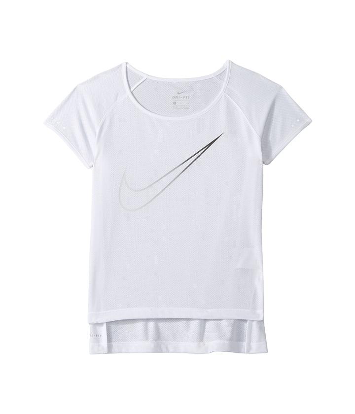 Nike Kids Breathe Short Sleeve Running Top (little Kids/big Kids) (white/black) Girl's Clothing