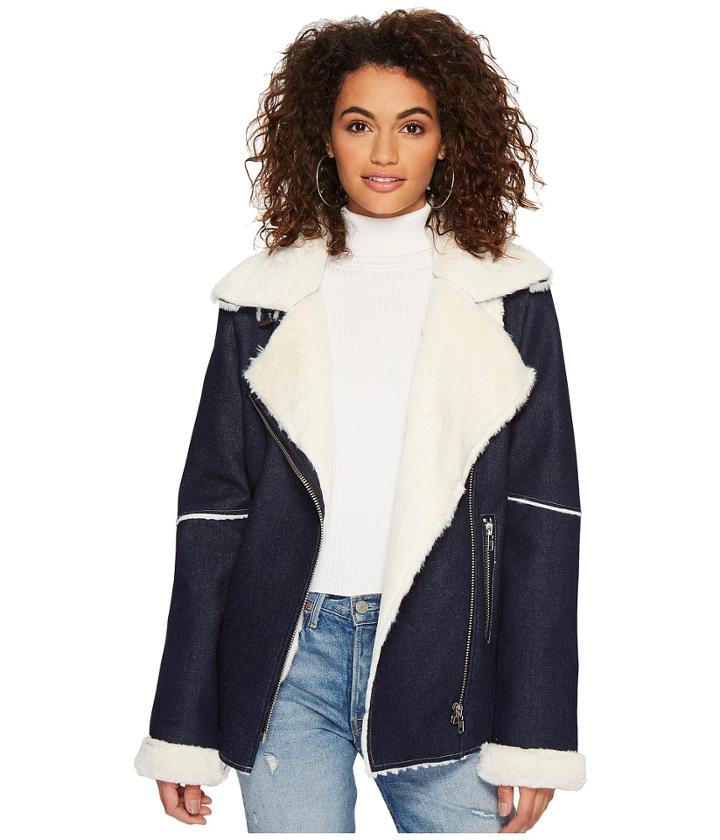 J.o.a. Denim Shearling Jacket (denim Blue) Women's Coat