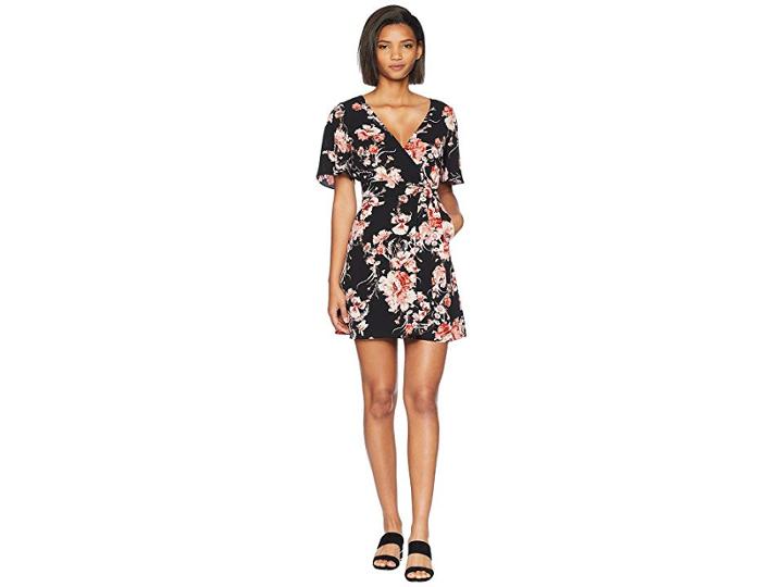 Bb Dakota Wait Until Dark Floral Rap Dress (black) Women's Dress