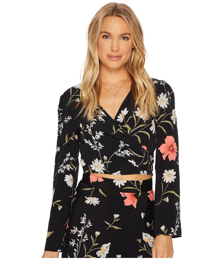 Flynn Skye Bell Long Sleeve That's A Wrap Crop Top (tender Gardens) Women's Clothing