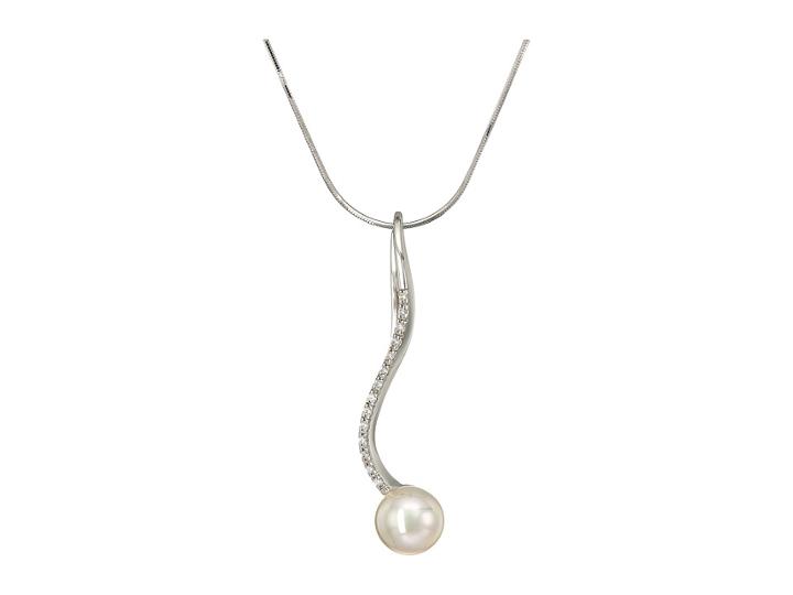 Majorica 10mm Round Cz Spiral Sterling Silver Necklace 16-18 (white) Necklace