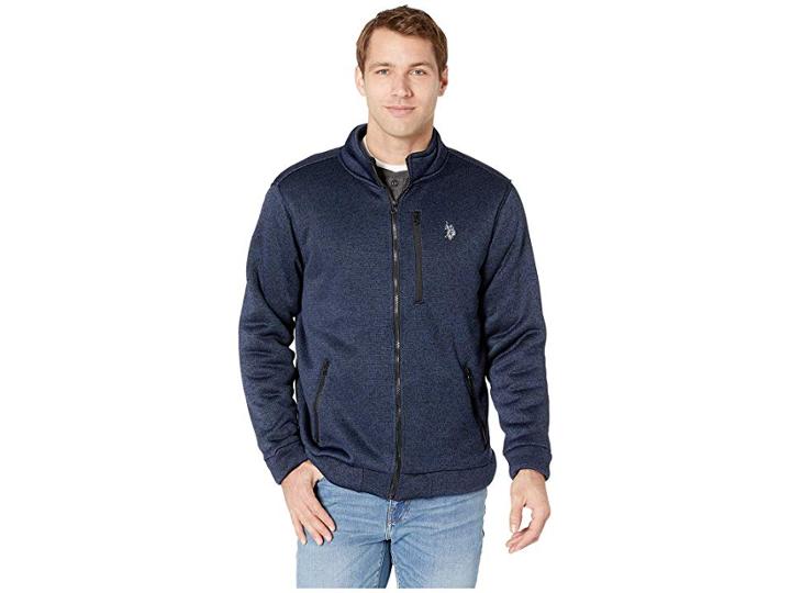 U.s. Polo Assn. Mock Neck Sweater Full Zip (classic Navy Heather) Men's Clothing