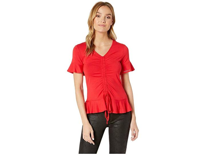 Bebe Gather Front Peplum Top (true Red) Women's Clothing