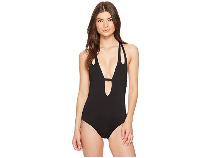 Becca By Rebecca Virtue Color Code Split Strap One-piece (black) Women's Swimsuits One Piece