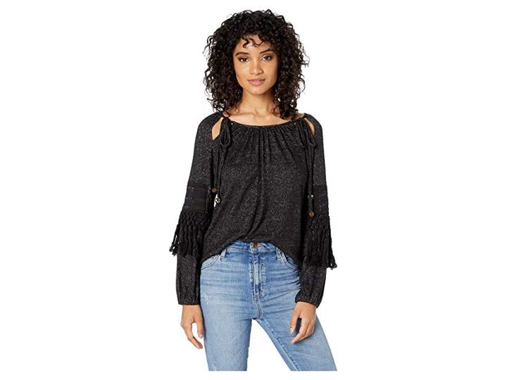 Miss Me Raglan Sleeve Peasant Top (charcoal Black) Women's Clothing