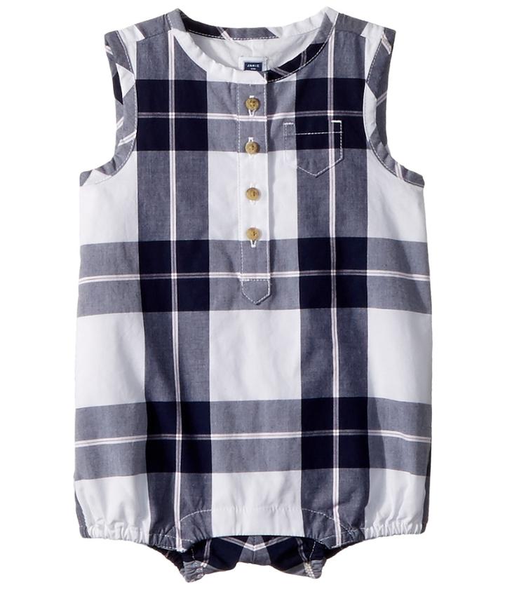 Janie And Jack Button Front Sunsuit (infant) (navy Plaid) Boy's Jumpsuit & Rompers One Piece