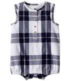 Janie And Jack Button Front Sunsuit (infant) (navy Plaid) Boy's Jumpsuit & Rompers One Piece