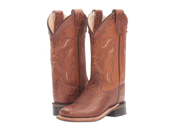 Old West Kids Boots Square Toe Handed Tooled Print (toddler/little Kid) (tan) Cowboy Boots