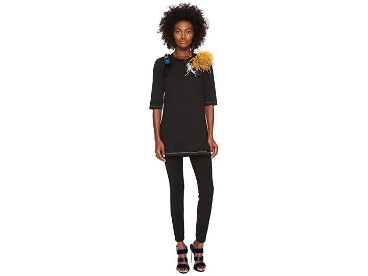 Sonia Rykiel Runway Embroidered Cotton Jersey W/ Feathers Tee (black) Women's Clothing