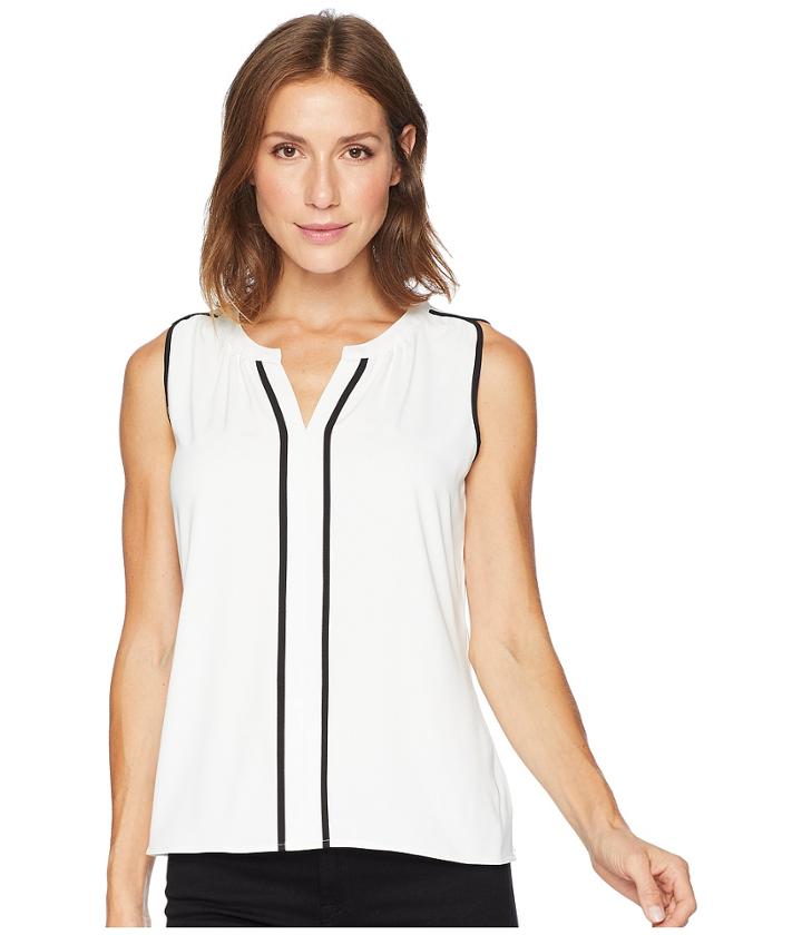 Calvin Klein Piped V-neck Sleeveless Top (eggshell/black) Women's Sleeveless
