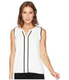 Calvin Klein Piped V-neck Sleeveless Top (eggshell/black) Women's Sleeveless