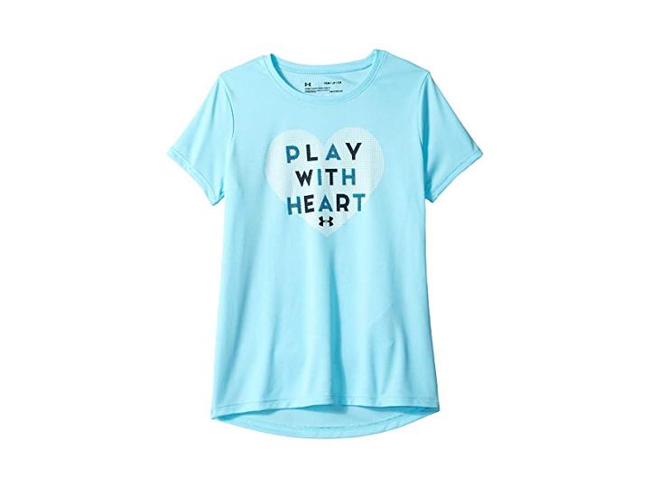 Under Armour Kids Ua Play With Heart Short Sleeve Tee (big Kids) (venetian Blue/academy) Girl's T Shirt