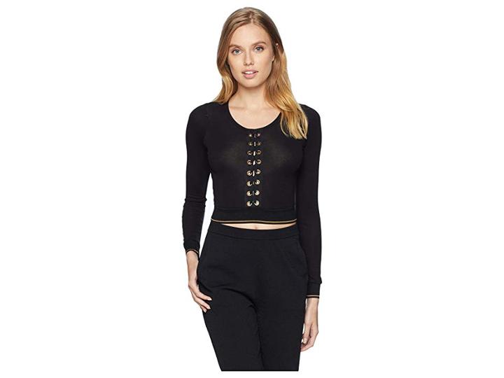 Else Urban Lace-up Long Sleeved Cropped Top (black) Women's Pajama
