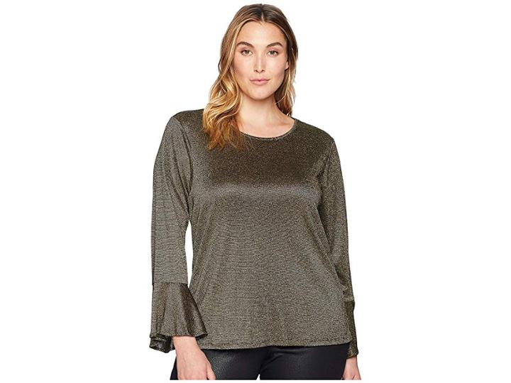 Michael Michael Kors Plus Size Long Sleeve Bell Sleeve Top (black/gold) Women's Clothing