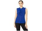 Tahari By Asl Matte Jersey Ruffle Button Down Sleeveless Top (cobalt) Women's Clothing