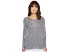 Michael Michael Kors Petite Stripe Double Hem Top (true Navy/white) Women's Long Sleeve Pullover