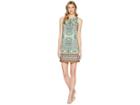 London Times Mood Paisley Border Sleeveless Shift (teal/orange) Women's Dress