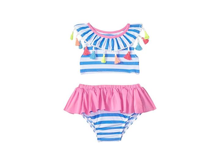 Mud Pie Tassels And Stripes Two-piece Swimsuit (infant) (blue) Girl's Swimwear Sets