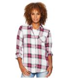 Alexander Jordan Long Sleeve One-pocket Shirt W/ Bust Darts And Hi-lo Bottom (cream/fuchsia Plaid) Women's Clothing