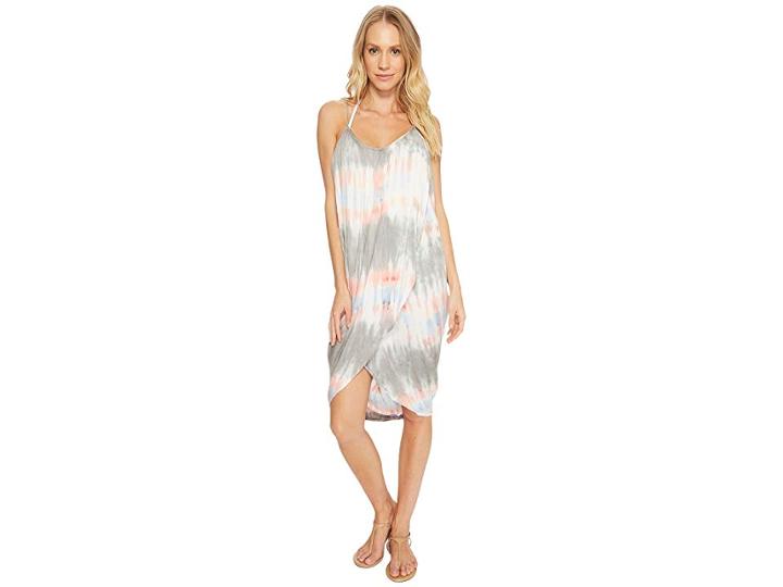 Green Dragon Miami Tie-dye Pali Wrap Dress (coral/graphite) Women's Dress