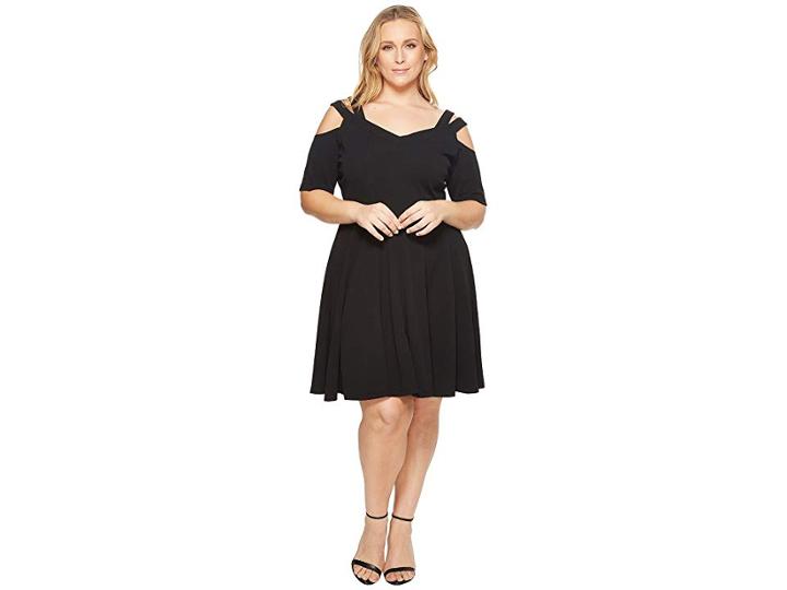 Kari Lyn Plus Size Elodie Strappy Cold Shoulder Fit And Flare Dress (black) Women's Dress