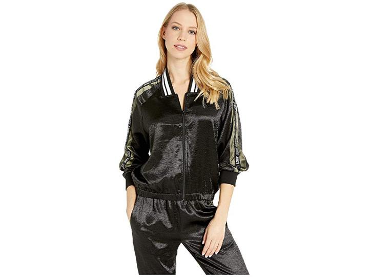 Juicy Couture Satin Track Jacket With Logo Side Stripe (pitch Black) Women's Clothing