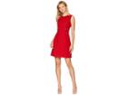 Anne Klein Twill Fit Flare Dress With Gold Buttons (marine Red) Women's Dress