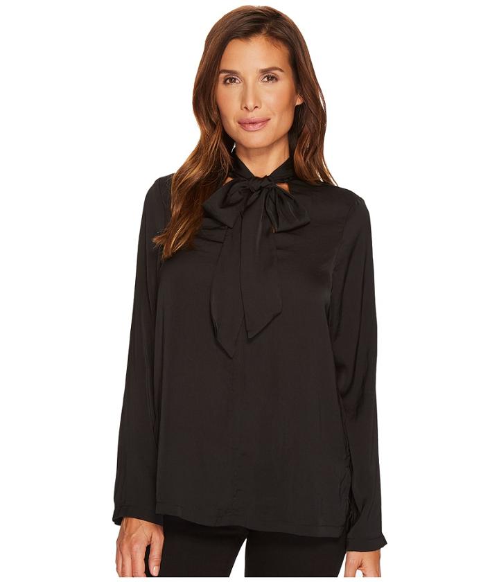 B Collection By Bobeau Alaia Floral Tie Neck Blouse (black) Women's Blouse