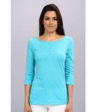 Three Dots 3/4 Sleeve Boatneck (azure) Women's Long Sleeve Pullover