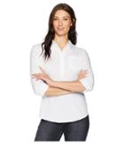 Alexander Jordan Long Sleeve One-pocket Button Pop Over Shirt With Bust Darts Hi-low Bottom (white) Women's Long Sleeve Button Up