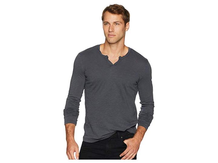 Mod-o-doc Les Carillo Long Sleeve Notch Slub Jersey V-neck (irongate) Men's Clothing