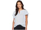 Vince Camuto Flutter Sleeve Romantic Dots V-neck Blouse (lake Breeze) Women's Blouse