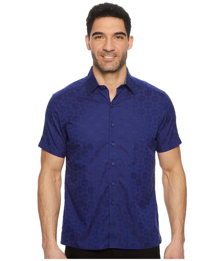 Robert Graham Cullen Squared Short Sleeve Woven Shirt (navy) Men's Clothing