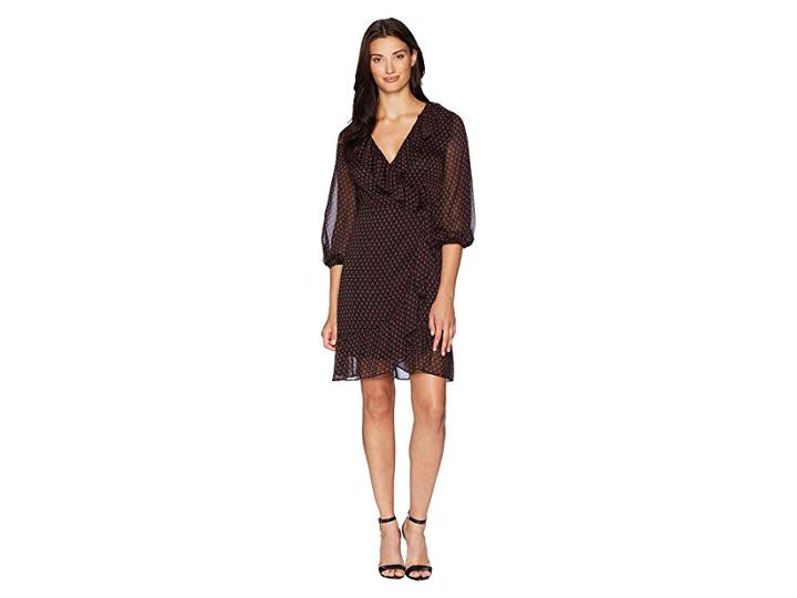 Adrianna Papell Diamond Foulard Wrap Dress (black Multi) Women's Dress