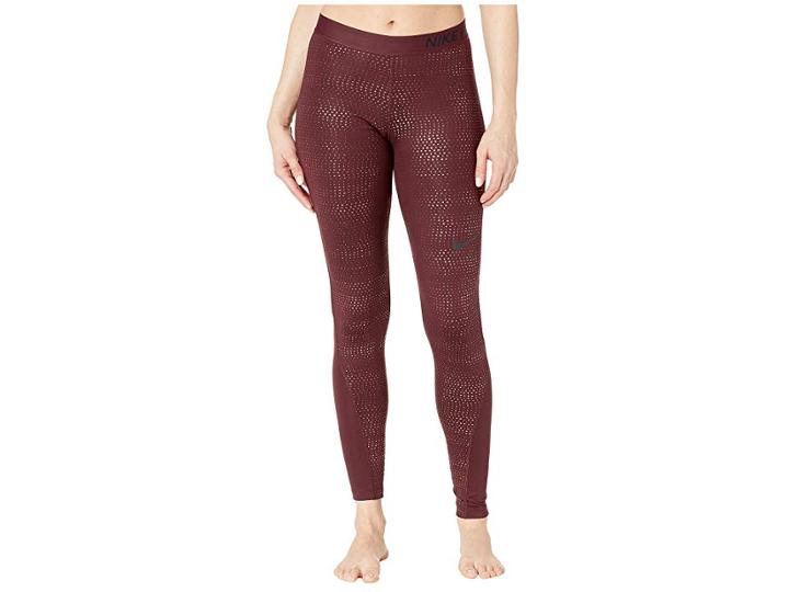 Nike Pro Metallic Dots Print Tights (burgundy Crush/black) Women's Casual Pants