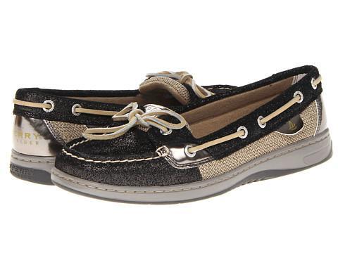 Sperry Top-sider Angelfish (black Sparkle Suede/patent) Women's Slip On  Shoes