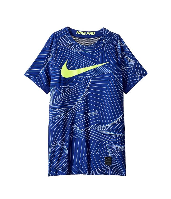 Nike Kids Pro Short Sleeve Printed Training Top (little Kids/big Kids) (deep Royal Blue) Boy's Clothing