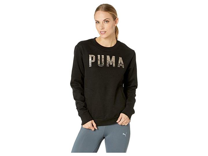 Puma Athletic Crew Sweater (cotton Black/metallic Ash) Women's Sweatshirt