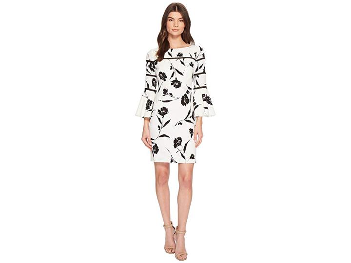 Lauren Ralph Lauren Mina Lovers Floral Stretch Crepe Dress (colonial Cream/black) Women's Dress