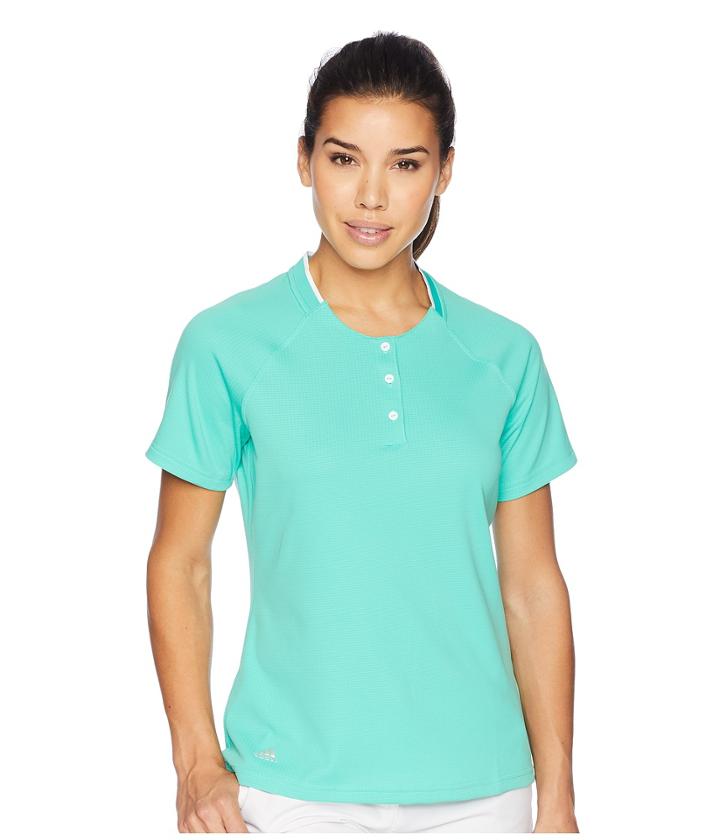 Adidas Golf Climachill(r) Collarless Short Sleeve Polo (hi-res Green) Women's Short Sleeve Knit