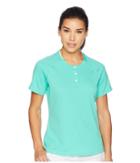 Adidas Golf Climachill(r) Collarless Short Sleeve Polo (hi-res Green) Women's Short Sleeve Knit