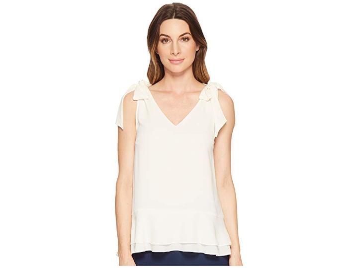 Cece Short Sleeve V-neck Layered Blouse (antique White) Women's Blouse