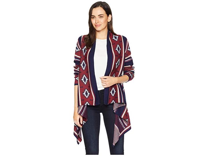 Wrangler Open Front Drape Cardigan (navy/red) Women's Sweater