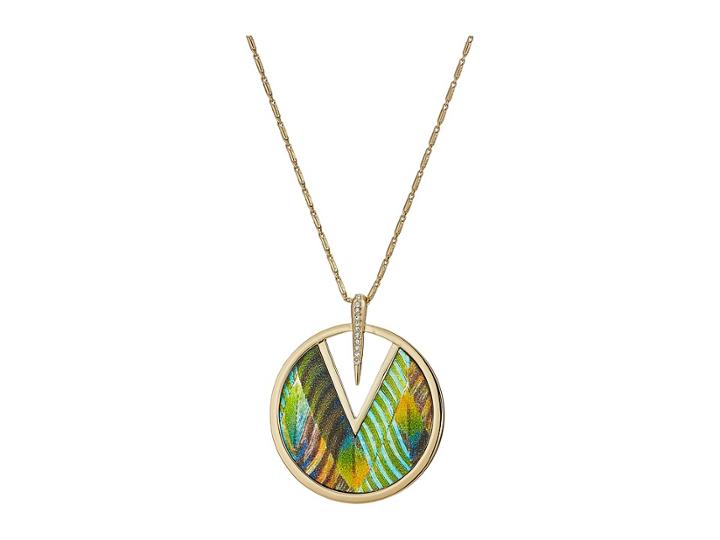Vince Camuto 30 Inlaid Leather Pendant Necklace (gold 1) Necklace
