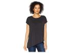 Mod-o-doc Sandwashed Modal Jersey Raw Edge Asymmetrical Seamed Boxy Tee (black) Women's T Shirt