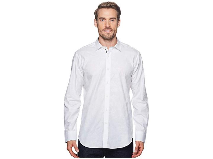 Bugatchi Shaped Fit Woven Shirt (white) Men's Long Sleeve Pullover
